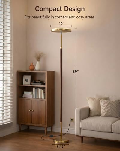 JOOFO Wood LED Torchiere Floor Lamp, 3000LM