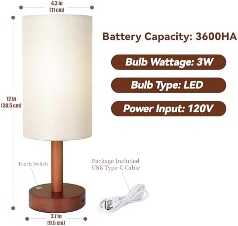 LALISU Cordless Table Lamp, Wood Base