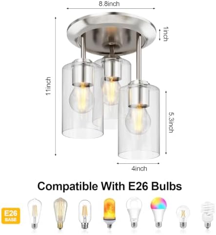 Kalium 3-Lights Silver Semi Flush Mount Ceiling Light Fixture