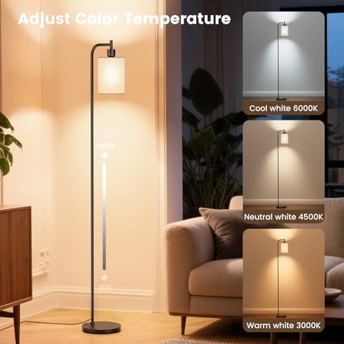 SIBRILLE Dimmable Floor Lamp, Linen Shade, Remote Control