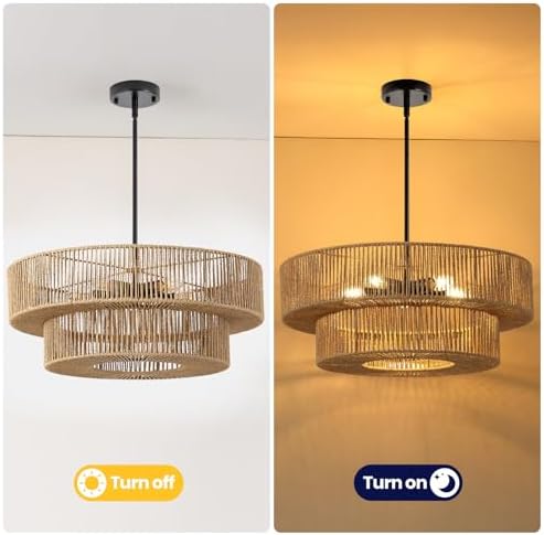22" Boho Rattan Pendant Light