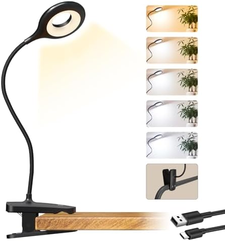 CUHIOY Rechargeable Clip-On Reading Light, Black, 1 Pack