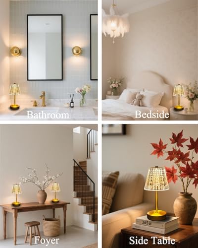 Gold Cordless Rechargeable Crystal Table Lamp, 5000mAh