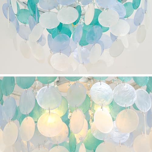 13.8" Natural Capiz Shell Chandelier, 3-Light