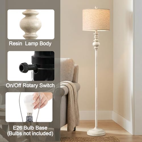 BOBOMOMO 64.25" Antique White Farmhouse Floor Lamp