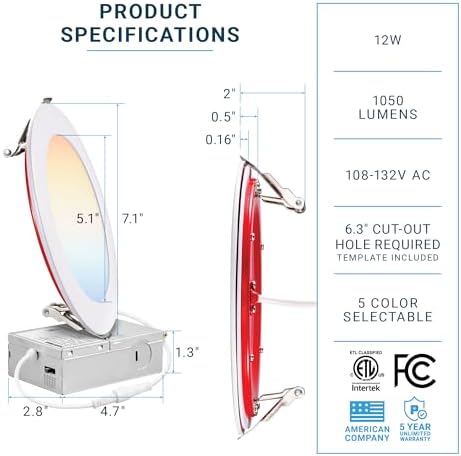 PARMIDA 6 Pack 6 Inch Fire Rated LED Recessed Light