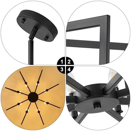 Klgxnrd 8-Light Black Geometric Farmhouse Chandelier