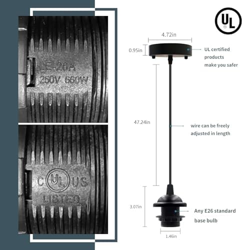 Industrial Mini Pendant Light Kit, Black E26 Socket