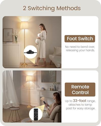 Dimmable Floor Lamp, 68" Tall, Gold and White