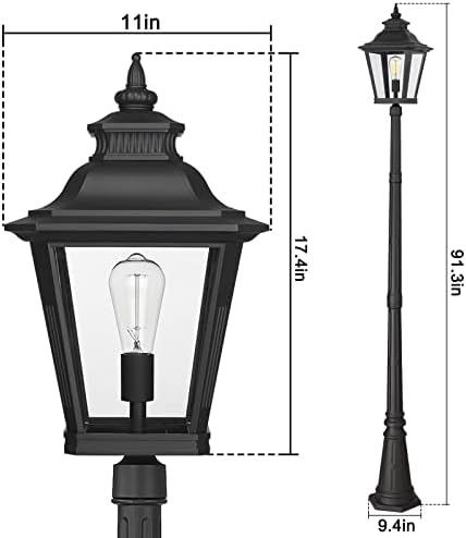 Outdoor Classic Lamp Post Light, Waterproof, Clear Glass