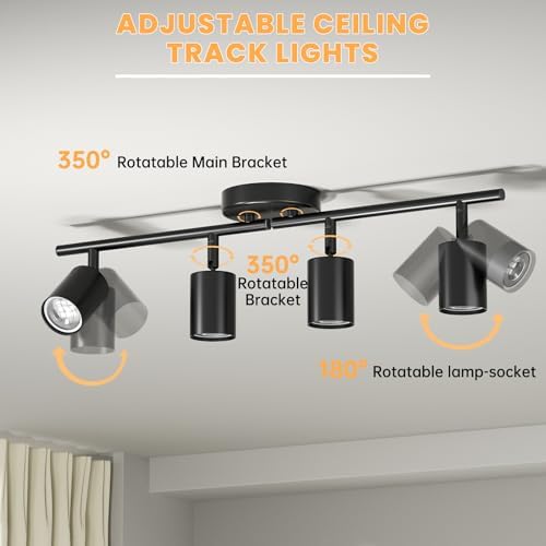 LED 4 Light Track Lighting Kit, Black Ceiling Spotlights, Modern Track