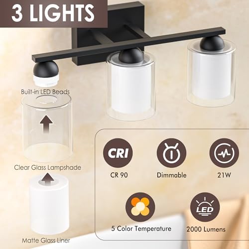 Quntis 16 Inch LED Bathroom Vanity Light, Black