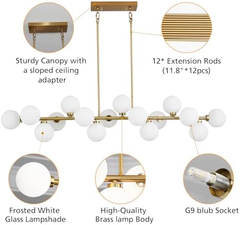 55 Inch Brass Gold Linear Chandelier