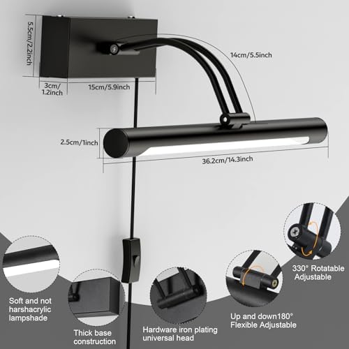 Black Plug-in LED Picture Light, 14 Inch