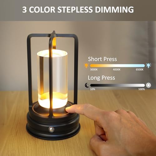 Cordless Rechargeable LED Table Lamp, 3 Color Temperatures, Black