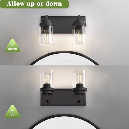 2-Light Matte Black Bathroom Vanity Light, 15 Inch