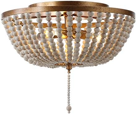 JONATHAN Y Allison 15" Wood Beaded Flush Mount