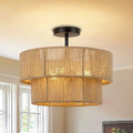 15.7'' Boho Light Fixtures Ceiling Mount, Coastal Hemp rope Semi Flush
