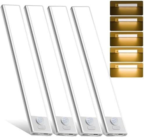 4 Pack Rechargeable Motion Sensor Under Cabinet Lights, Warm Light