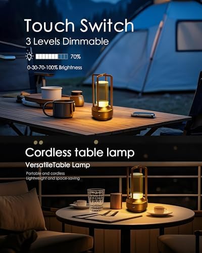 2 Pack Gold Cordless Rechargeable LED Table Lamps