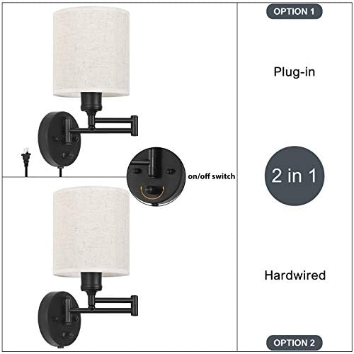 CADUKE Plug-in Swing Arm Wall Lamps, Set of 2