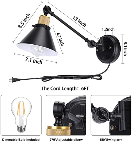 TRLIFE Dimmable Plug-in Swing Arm Wall Sconces, 2 Pack