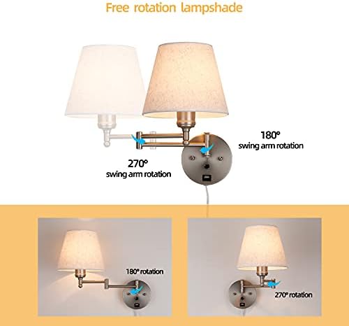 Plug-in Dimmable Swing Arm Wall Sconce, Satin Nickel