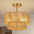 3-Light Rattan Semi Flush Mount Ceiling Light, 12.6''
