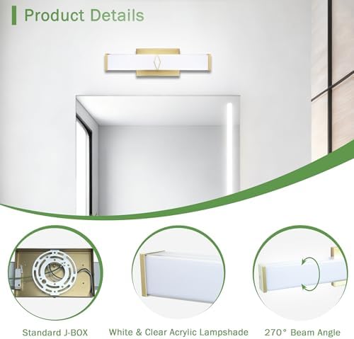 16 Inch 20W Gold Bathroom Vanity Light