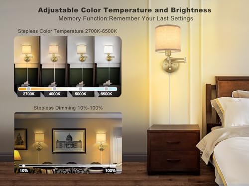 GOODATE Plug in Wall Sconces with Remote Control, Dimming & Adjustable
