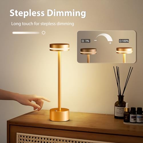 Rechargeable Cordless Table Lamp, Gold, Dimmable