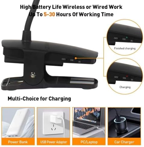 Cordless Rechargeable 360° Gooseneck Clip-On Desk Lamp