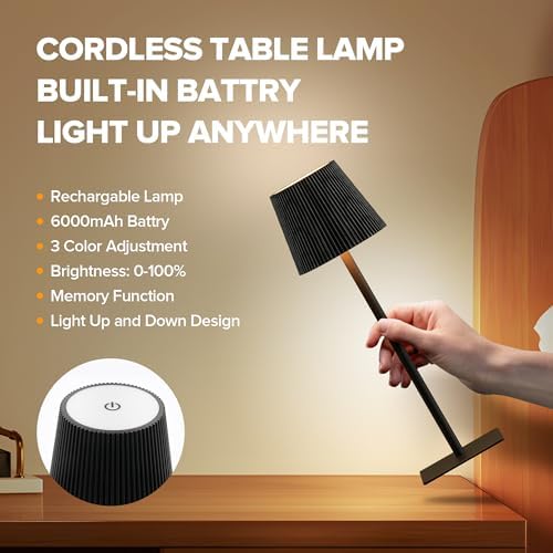 LUTEC 4 Pack Cordless Table Lamps, 6000mAh, Black