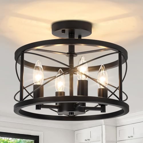 Black 4-Light Semi Flush Mount Ceiling Light