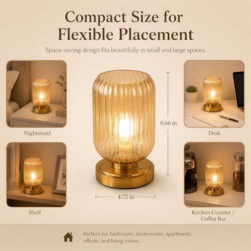 Amber Cordless Glass Table Lamp, 3 Color Modes