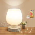 Touch Bedside Table Lamp, USB C+A Charging Ports, White Opal Glass