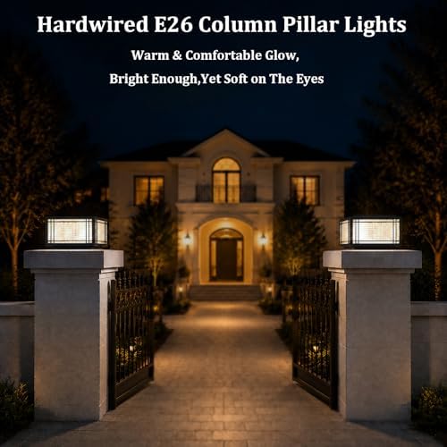 Outdoor Hardwired Post Light, Square Fence Pillar Lamp