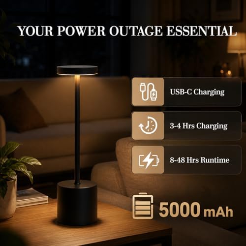 Cordless Table Lamp Set of 2, Black