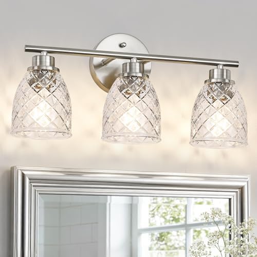 3-Light Bathroom Light Fixtures, Brushed Nickel Vanity Lights Over