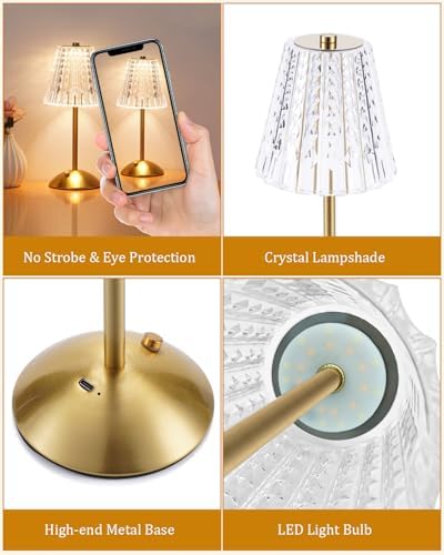 Cordless Touch Table Lamp, Rechargeable Small Desk Lamp