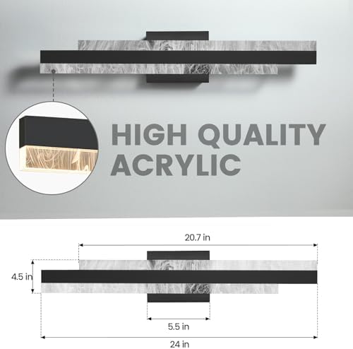 24 Inch LED Bathroom Vanity Light, Matte Black