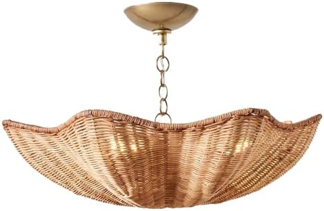 American Style Retro Rattan Pendant Light with Antique Chain