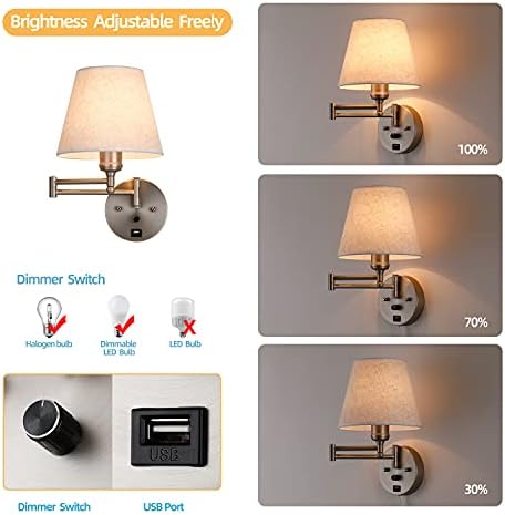 Plug-in Dimmable Swing Arm Wall Sconce, Satin Nickel