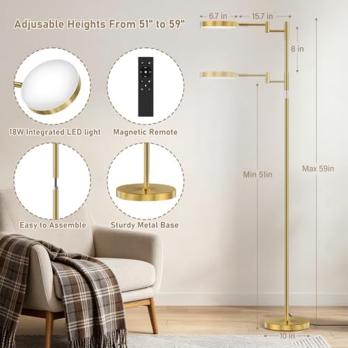 SIBRILLE 18W LED Floor Lamp with Remote, Gold