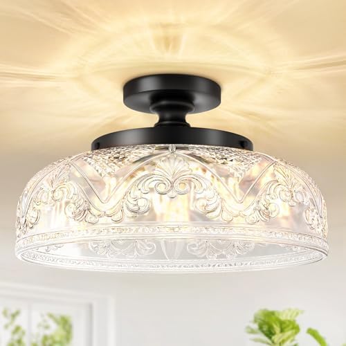 12" Black Vintage Semi Flush Mount Ceiling Light