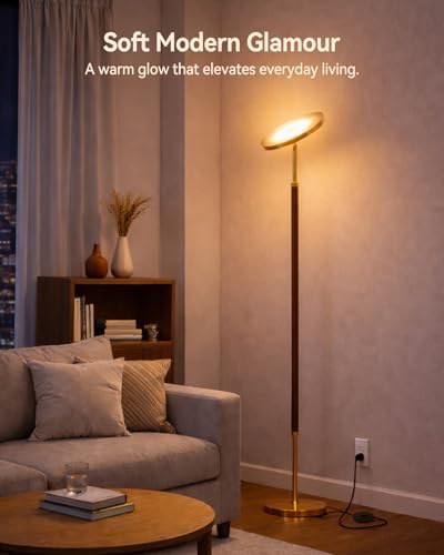 JOOFO Wood LED Torchiere Floor Lamp, 3000LM