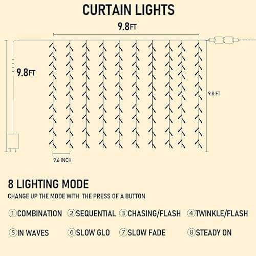 Dazzle Bright 300 LED Curtain String Lights, Multi-Colored
