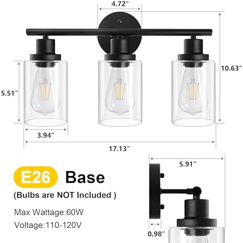Unicozin 3-Light Bathroom Vanity Light, Black