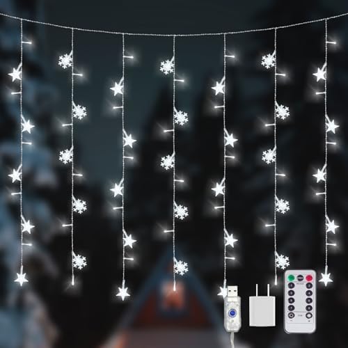 Newhale Christmas Curtain String Lights with Snowflake and Star