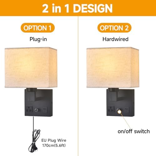 Bedside Plug-in Wall Sconce, Black